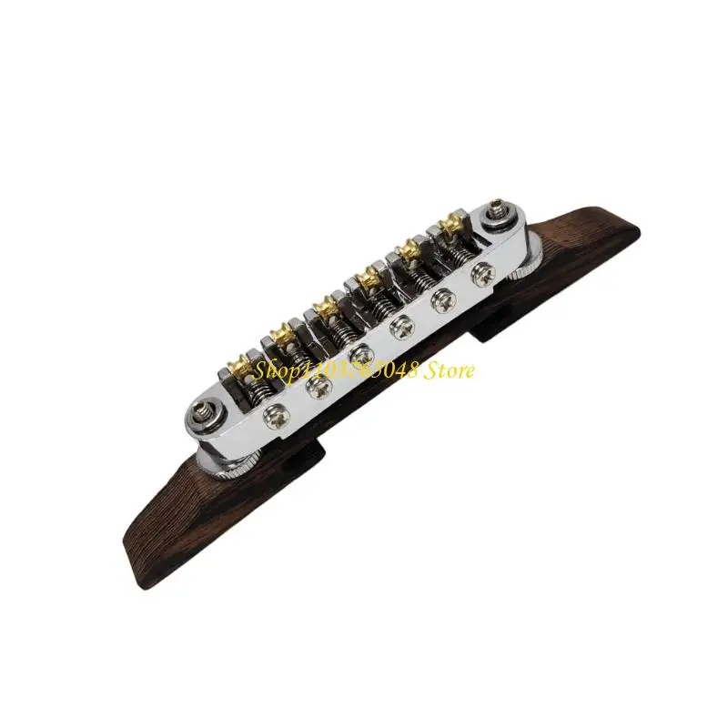 R53E High Performances Fixed Saddles Rosewood Bridge Electric Guitar Bridge Tailpiece with Golden Roller Saddles Easy to Use