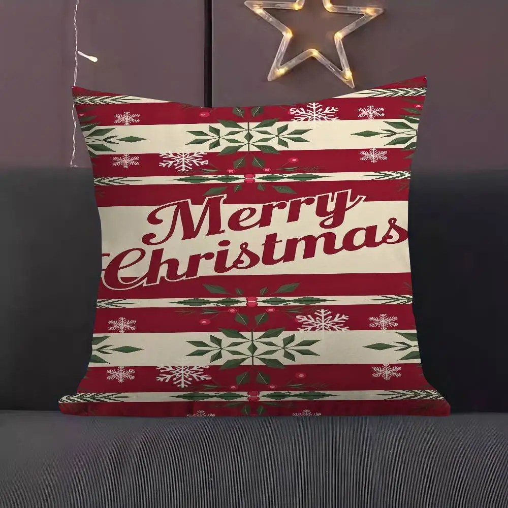 

Christmas Greeting Card Pillow Covers Cartoon Sofa Decorative Home Double-sided Printing Short Plush Cute Cushion Cover