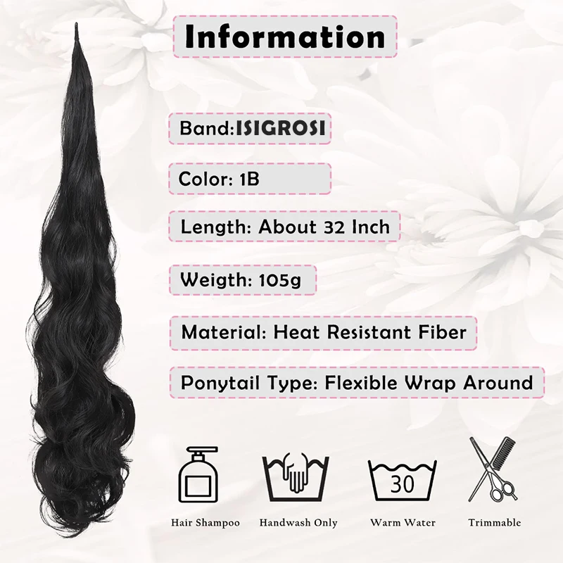 Cola de Caballo de onda larga para mujer, postizo sintético, extensiones de cola de caballo onduladas naturales, marrón, 32 pulgadas