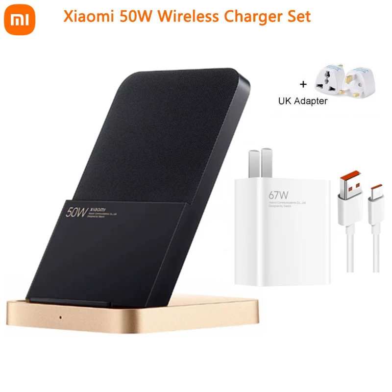 Nuevo Juego de cargador inalámbrico de 50W con cargador de 67W, Cable 6A, carga rápida de refrigeración por aire Vertical para Xiaomi 10/11/12 Pro para iPhone