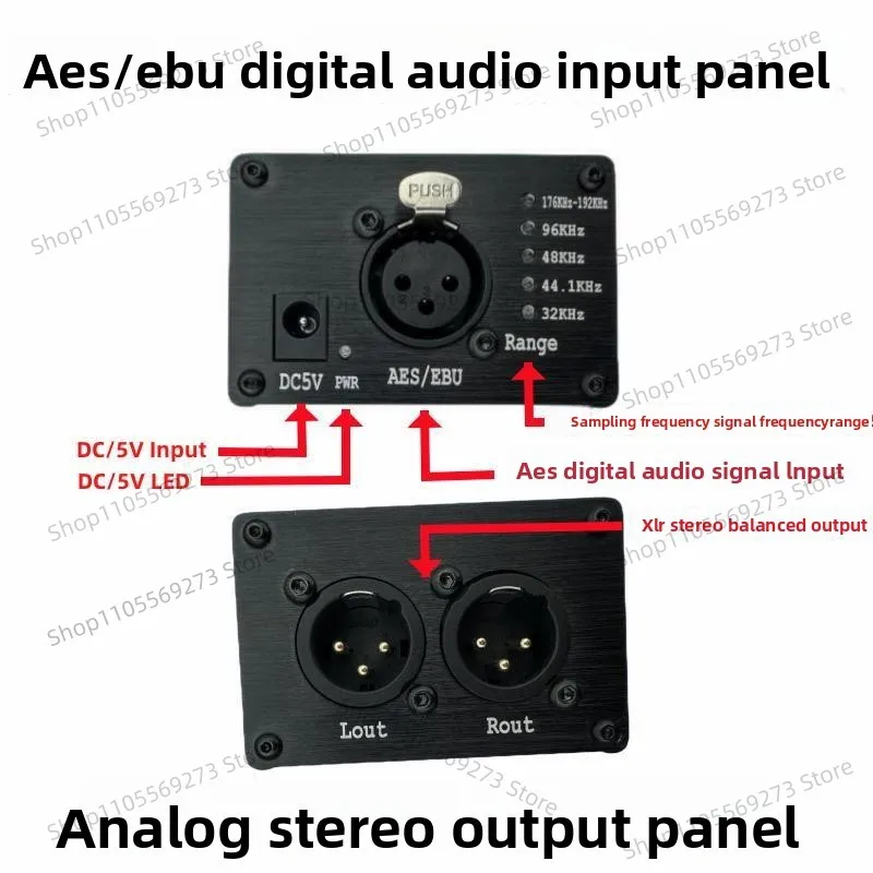 AES/EBU Digital to Analog Stereo Audio Decoder 32-192K Sampling Rate LED Frequency Automatic Display