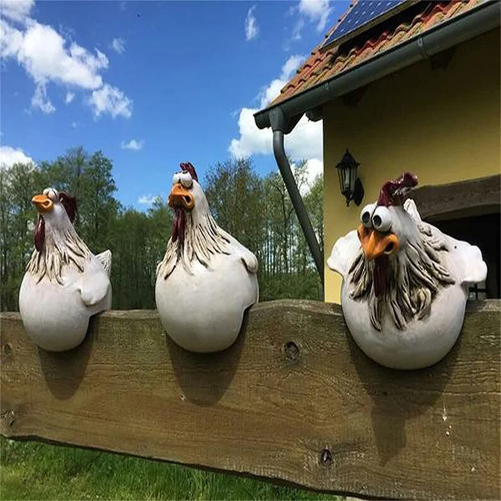 

Funny Chicken Fence Decor Statues Resin Farm Yard Chicken Hen Sculpture Art Craft Courtyard Housewarming Home Decoration