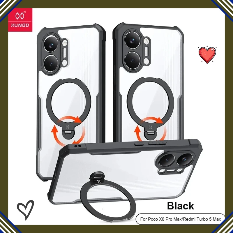 Case For Xiaomi Redmi Turbo 5 Max XUNDD Transparent Hard PC + Soft TPU Camera Protection Ring Magnetic Phone Cover