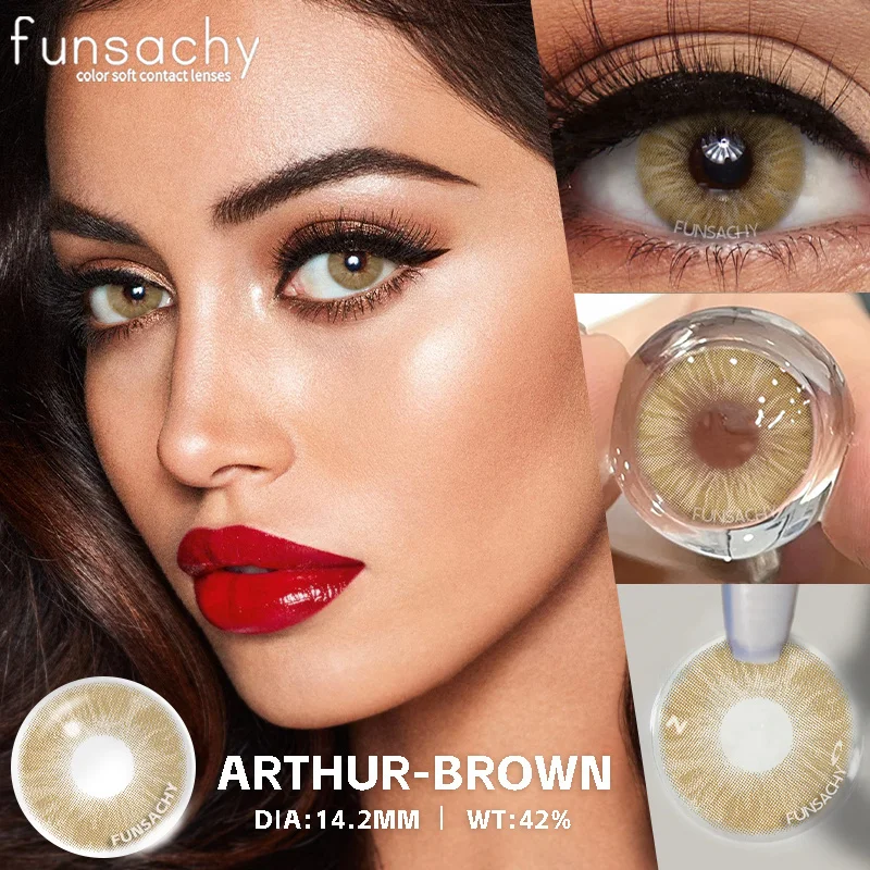 FUNSACHY 1pair Brown Colored Contact Lenses for Eyes Natural Brown Contact Eyes Lenses Color Lens Contacts Yearly Beauty Pupils
