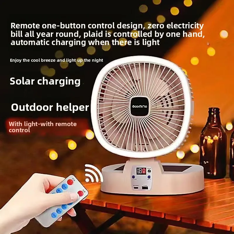 Solar outdoor mini fan Portable folding desktop rechargeable fan Camping lighting fan