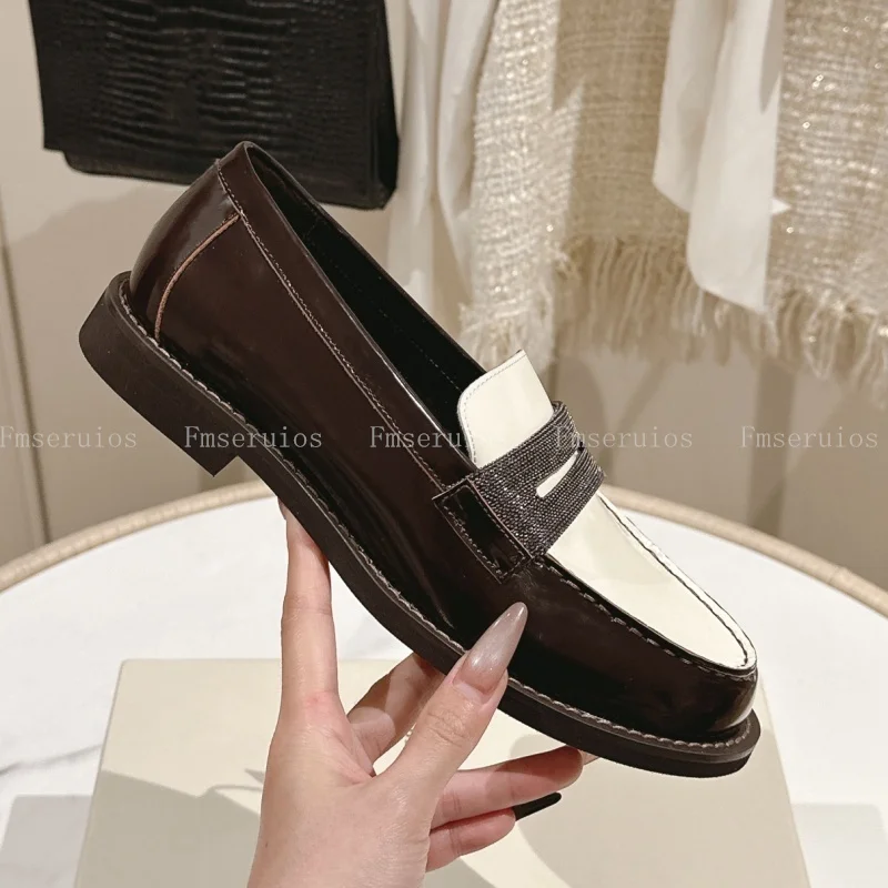 جديد أنيق المرأة المتسكعون الشقق جولة تو الانزلاق على الضحلة مختلط اللون حجر الراين أزياء عالية الجودة مكتب سيدة الأحذية اللباس