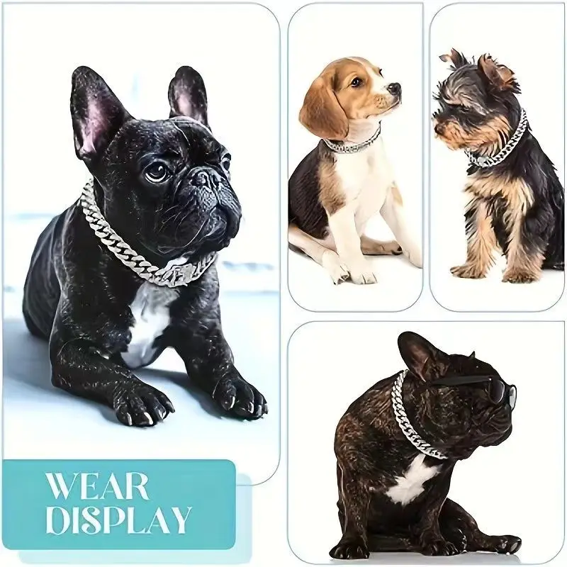 Pet dog collar necklace studded with diamond Cuban chain dog chain dog collar lock buckle gold silver dog chain