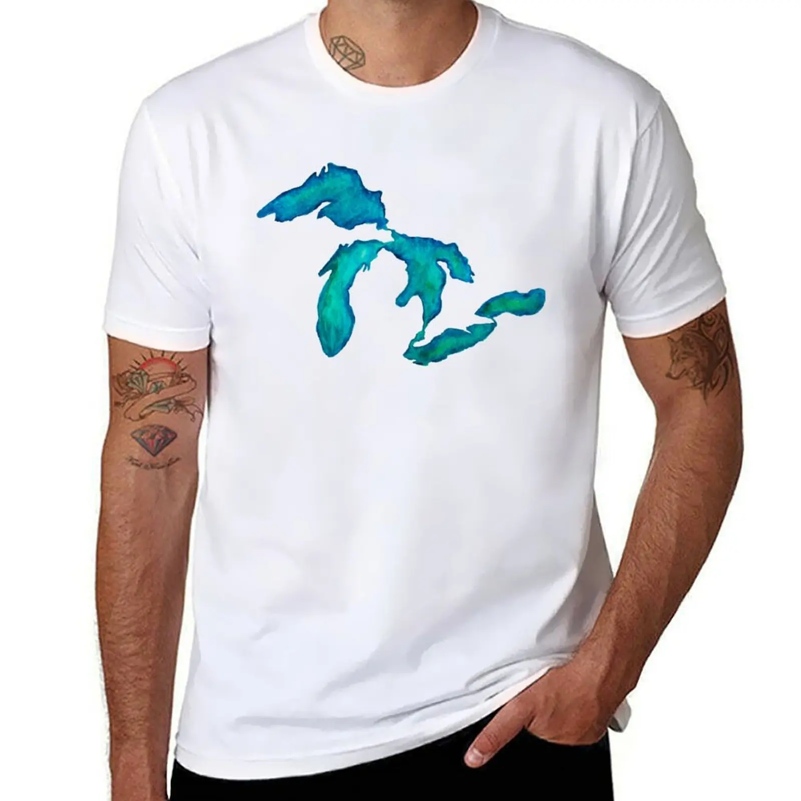 

watercolor Great Lakes T-Shirt man t shirts for men casual essential t shirt T-Shirt