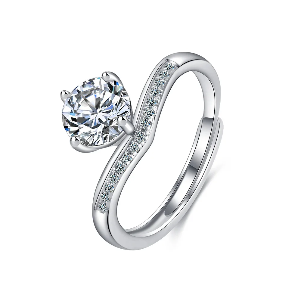 

925 Sterling Silver Fashion Light Luxury V-shaped Diamond-encrusted Six-claw Zircon Ring, Engagement Anniversary Gift