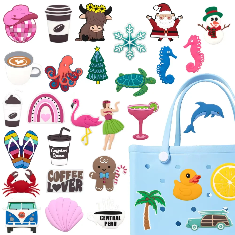 

1pcs Bag Charms For Beach Bag Coconut Lemon Accessories Coffee Dark Flamingos Decoration Beach Tote Bag Decorative Gifts