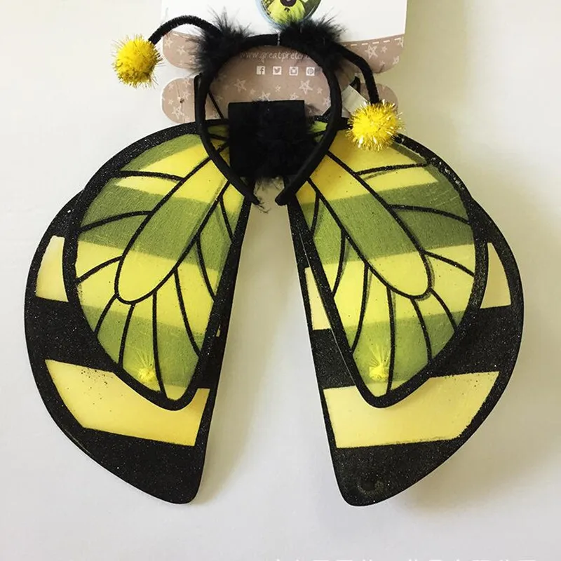 Christmas New Yellow Bee Wing Headband 2pcs Set Children Girls Cosplay Costume Props Party Dress Supplies Birthday Halloween