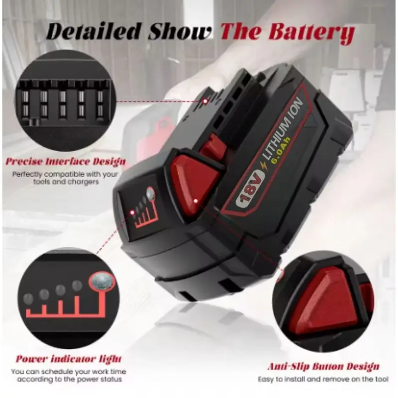 Pro Milwaukee M18 M12 Baterie pro nářadí Lithium XC Baterie s prodlouženou kapacitou XC 48-11-1860 M18B5 M18B4 18650 Dobíjecí baterie - náhled 5