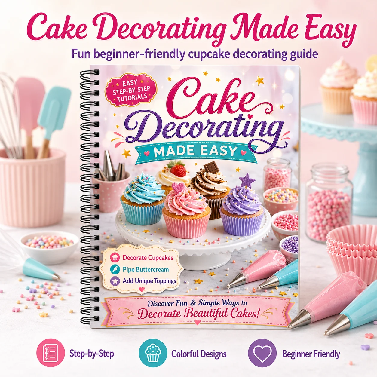 

Cake Decorating Made Easy A5 Spiral Guide Step by Step Cupcake Decorating Tutorials for Beginners