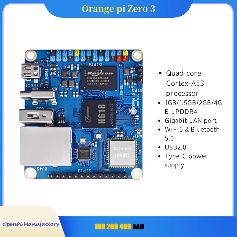 

Orangepi Zero3 development board, Quanzhi H618 chip, WiFi Bluetooth 1/1.5/2/4G memory