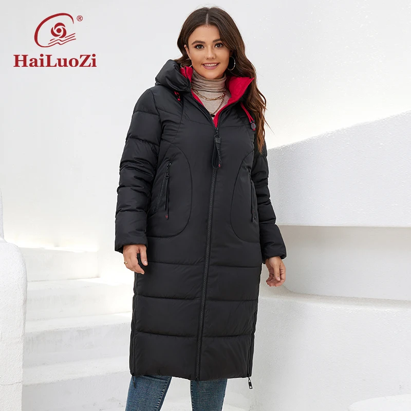 Imagem -02 - Hailuozi 2023 Novo Inverno Cabolsa Feminino Gola Alta Tamanho Grande Grosso Moda Lado Zíper Roupas Femininas Parkas Jaquetas 6079