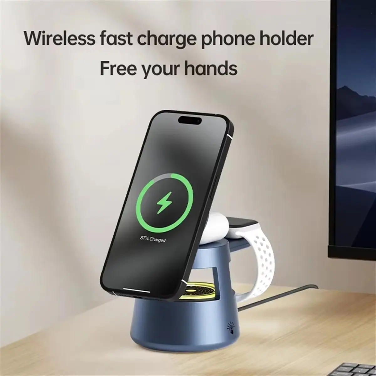 

*CCNIM 5 в 1, беспроводное зарядное устройство, подставка, ночник, светодиодный Bluetooth-динамик для IPhone 16 15 14 Apple Watch 9 8 Airpods Pro