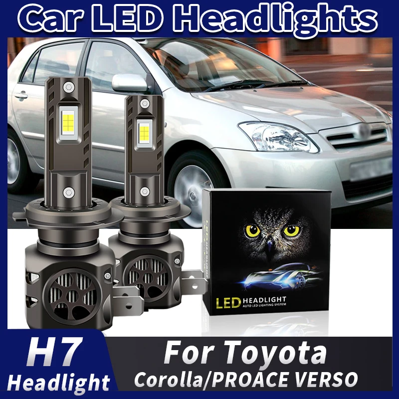 

2 шт. улучшенных светодиодных ламп H7 20000LM для фар Toyota Corolla E12 2004-2007, PROACE VERSO MPV 2016-2023, белые, 12В