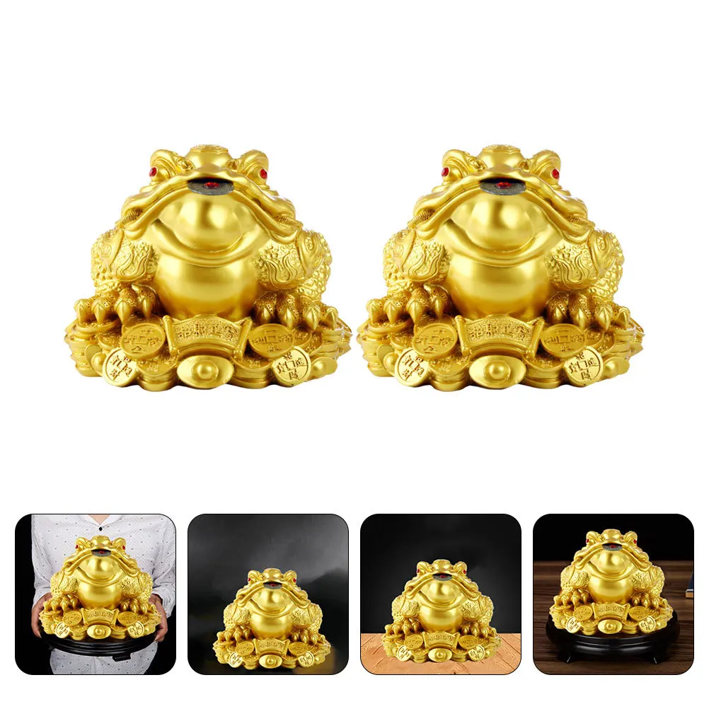

2pcs Golden Money Toad Statue Resin Decorative Frog Sculpture Office Desktop nament Wealth Accessories Home Decor Exquisite