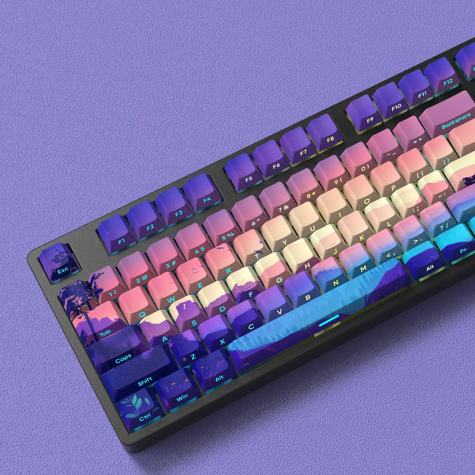 Purple mirror, side engraved transparent keycap heat sublimation factory highly compatible 61/68/75/84/87/96/104