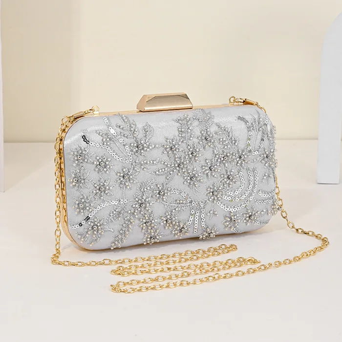 Evening Bag Fashion Handmake Diamond-studded Rhinestones Beaded Flower Pattern Hand Luxury Party Wedding Evening Clutch Bag Gift