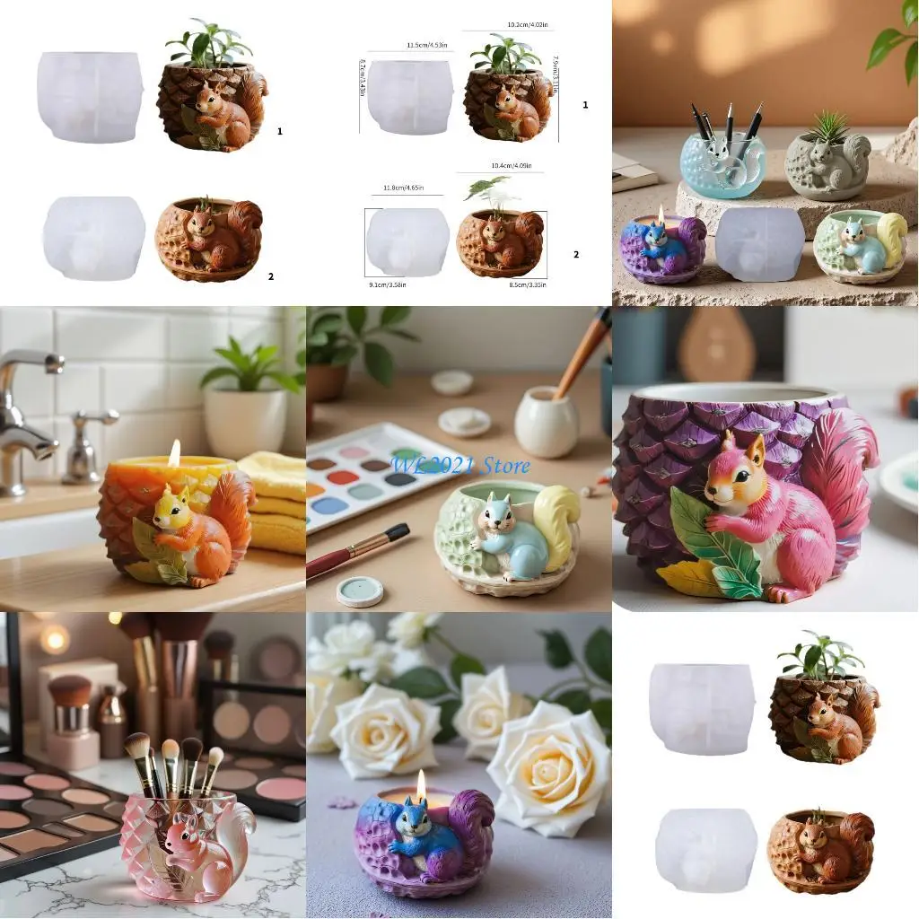 G5GC السنجاب على شكل سيليكون قالب زارع زهور قوالب للحرف اليدوية شمعة الاسمنت #1