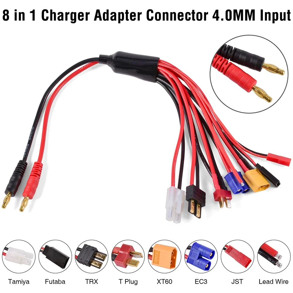 Connecteur adaptateur de chargeur RC multifonction 8 en 1, charge d'équilibre 4.0mm banane XT60 à TRX Tamiya XT30 JST EC3, câble métallique pour RC