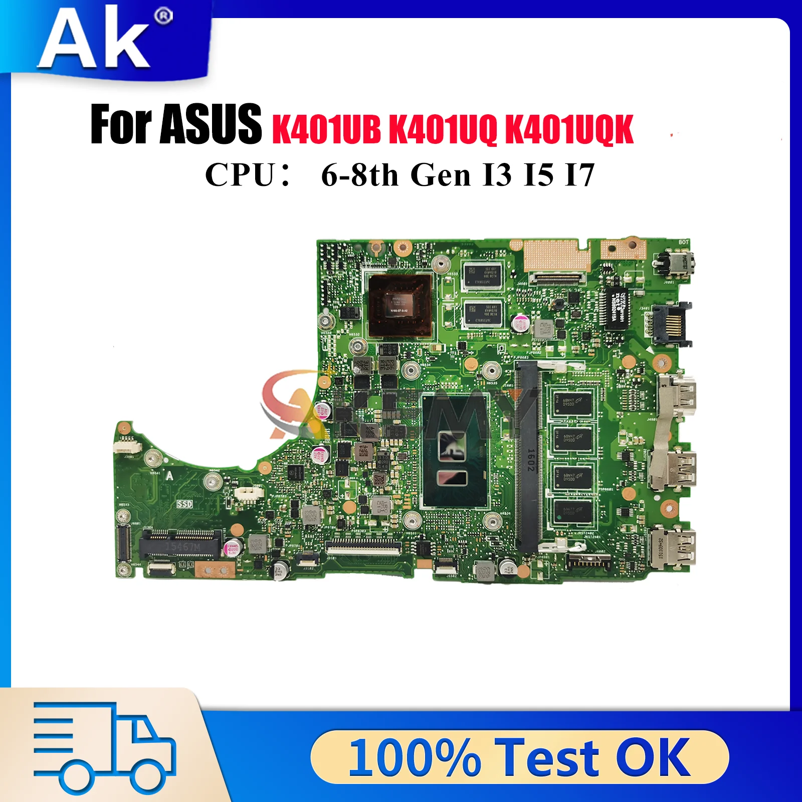 

K401UB Laptop Motherboard For ASUS VivoBook K401UQ A404U K401U K401UQK U4000 K401UB Mainboard W/ I3 I5 I7 CPU tests OK fast ship