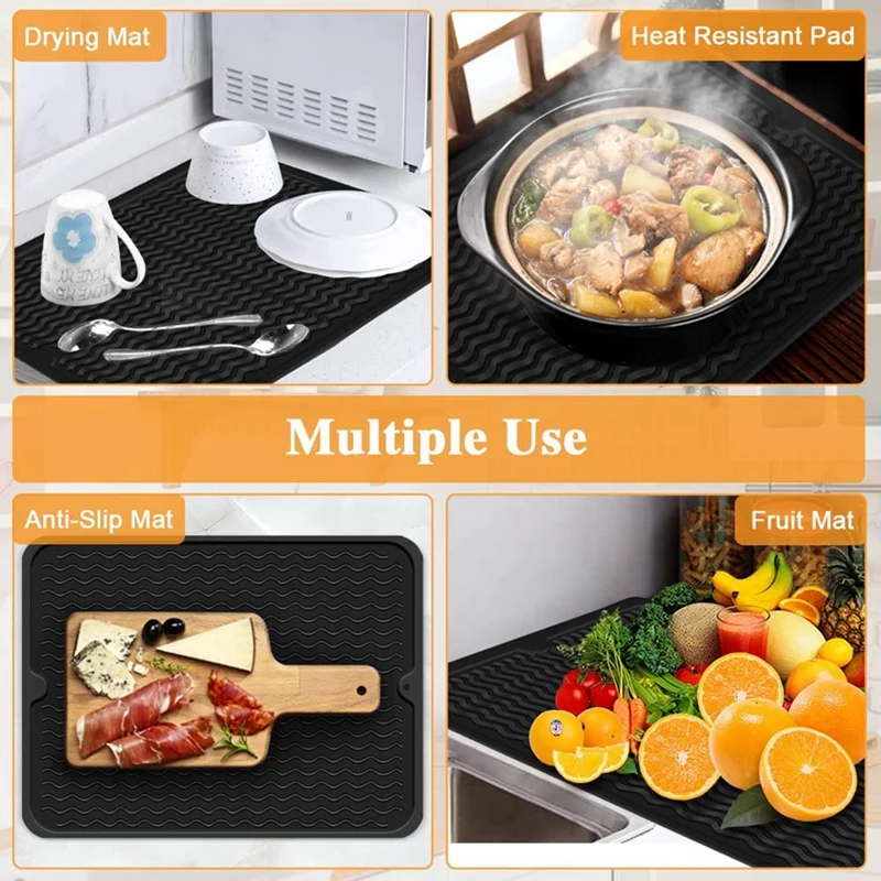 2 Pcs Ilicone Drying Mat Heat Resistant Silicone Mat Non-Slip Drying Mat 40 X 30 Cm Silicone Mat For Kitchen