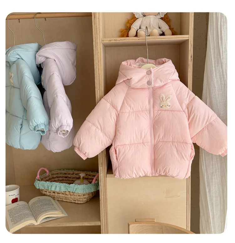 Kleinkind Mädchen Kapuzen-Steppjacke 2026 Herbst Winter Baby Kinder Niedliche Hasen-Handtuch-Stickerei Reißverschluss Warme Dicke Oberbekleidung – Detail 8