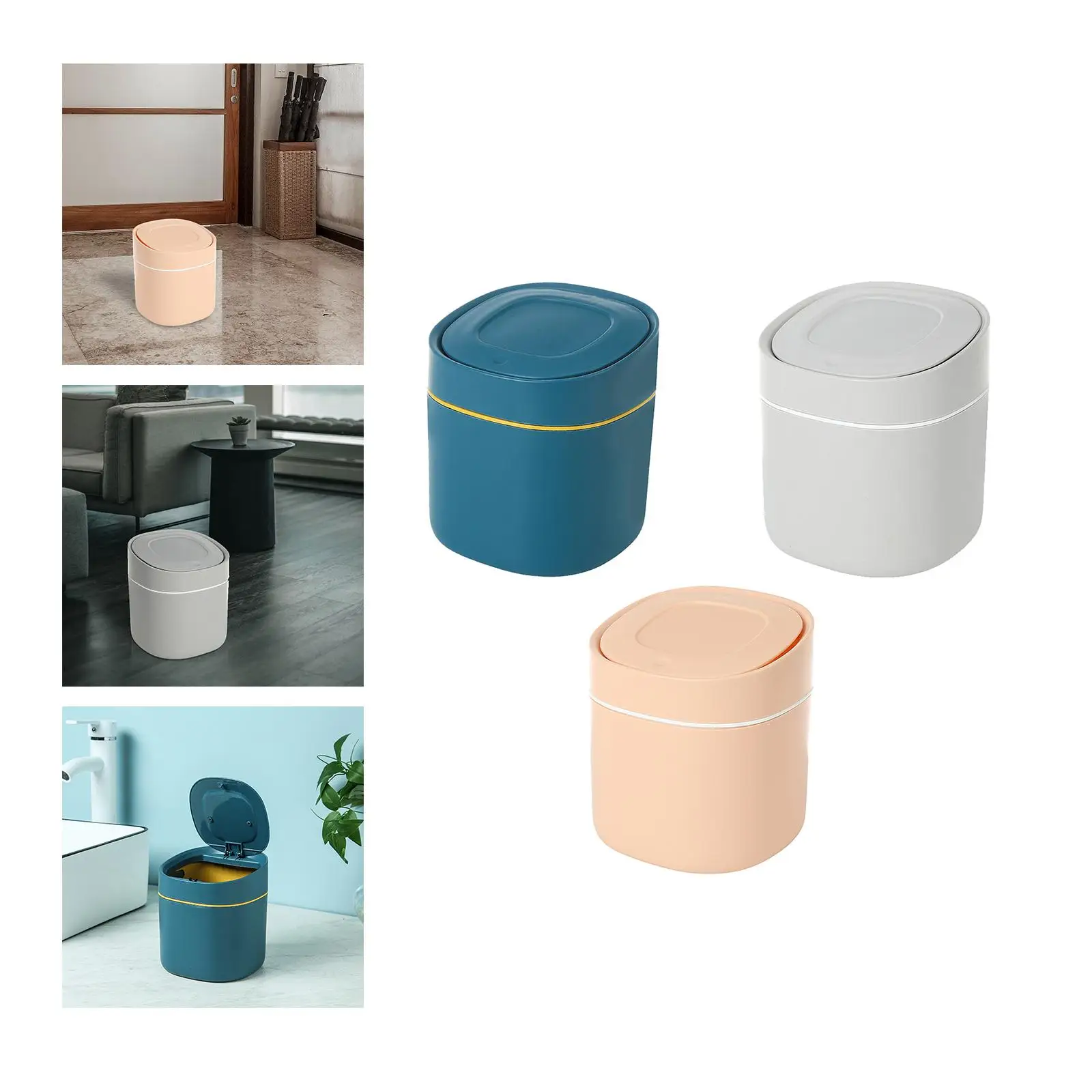 Mini Desk Trash Can Garbage Basket Dustbin Waste Bin with Lid Wastebasket for