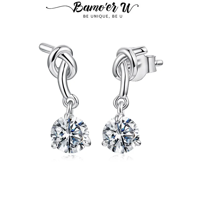

Серьги-гвоздики Bamoer U с муассанитом 0,5 карата, серебро 925 пробы, уникальный дизайн в виде узла, сертифицированные серьги, женские ювелирные изделия