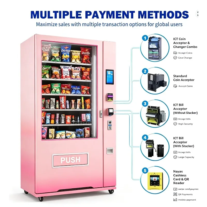 Intelligent Modern Big Fridge Vending Machine Combo Snack and Drinks Cooling Vending Machine Support Card/coin/cash/bill Payment