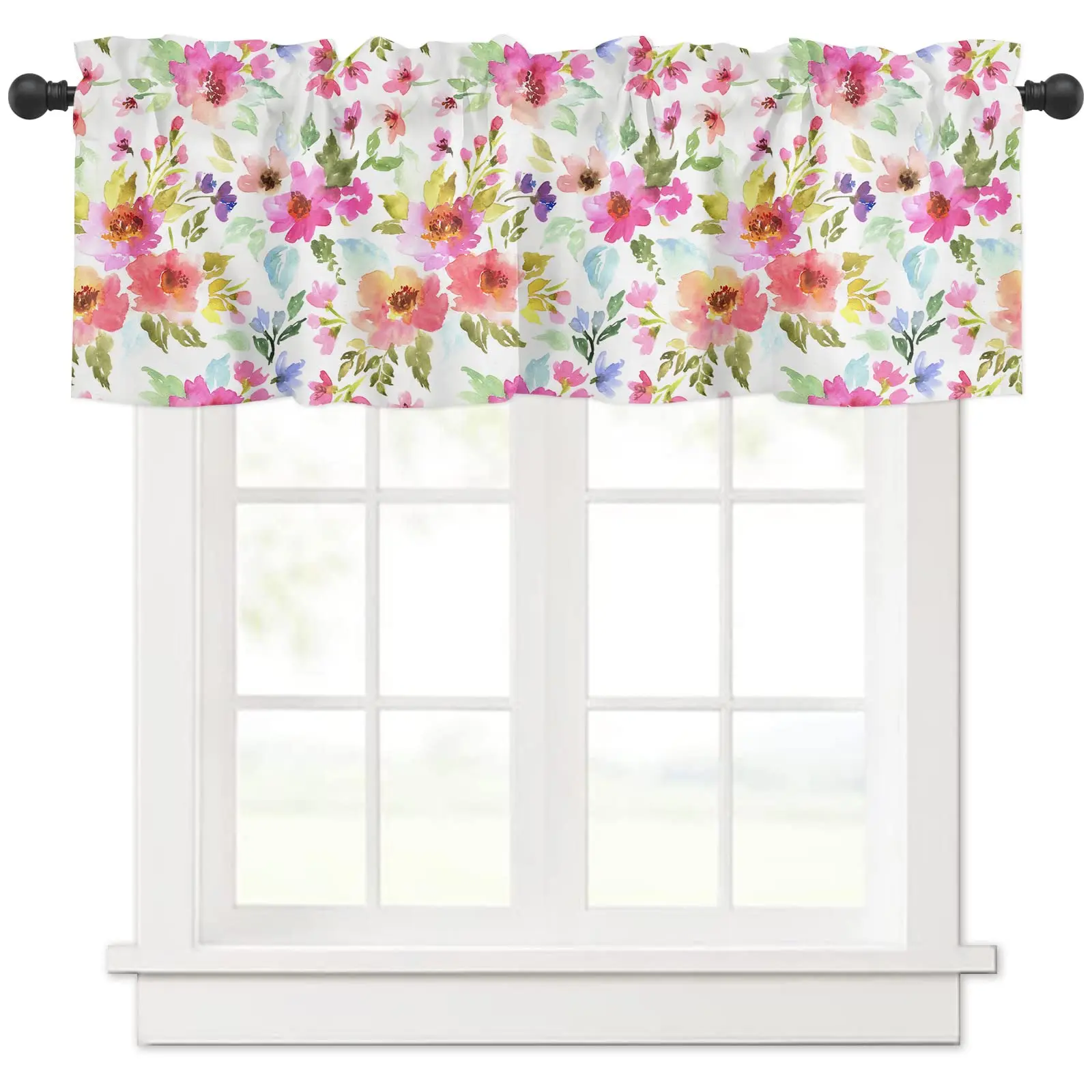 Curtain Valances for Kitchen Window Multicolor Flower Valance Windows Treatments Short Curtains  Bedroom Living Room Décor