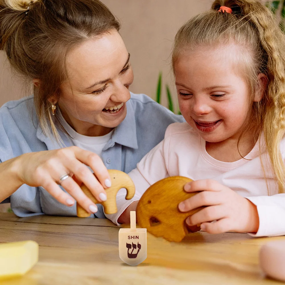 4 PCS Wooden Spinning Top Toy Hanukkah Crafts for Kids Dreidel Hanging Swirl Dreidels Kits Fidget Toys Child