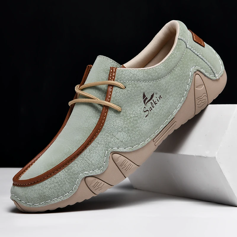 

Новые модные мужские повседневные туфли из натуральной кожи ручной работы 2026 года: кроссовки, лоферы, дышащие низкие туфли на плоской подошве для вождения, большие размеры