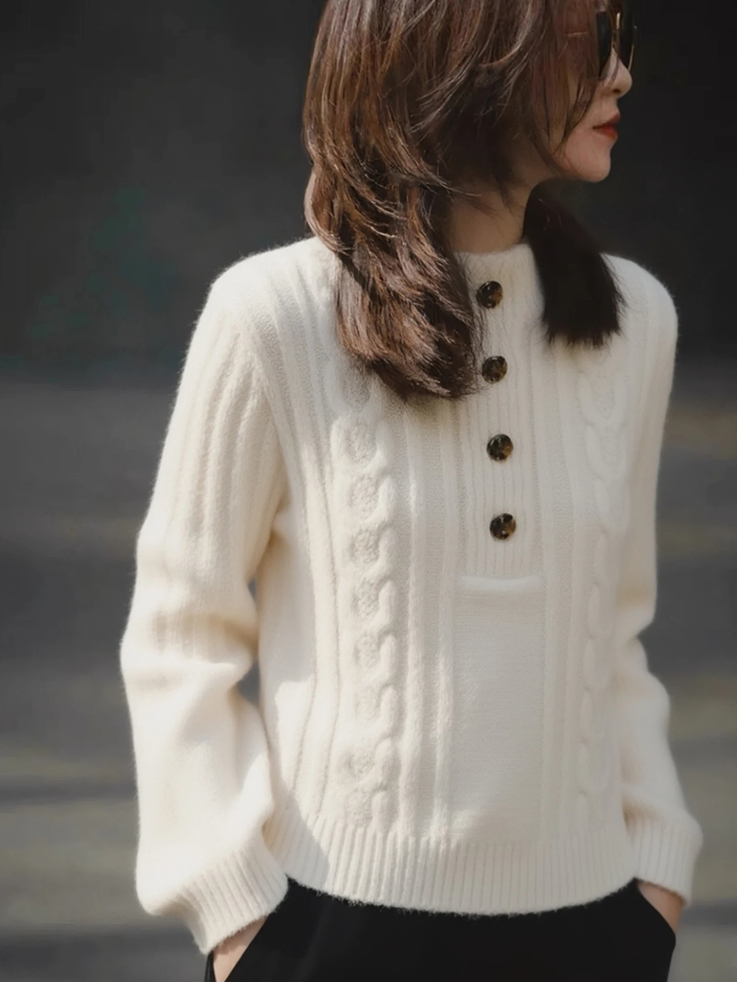 

Женский вязаный свитер Ele Pure Color с длинными рукавами, модный универсальный зимний топ, высококачественный, простой дизайн, корейский стиль