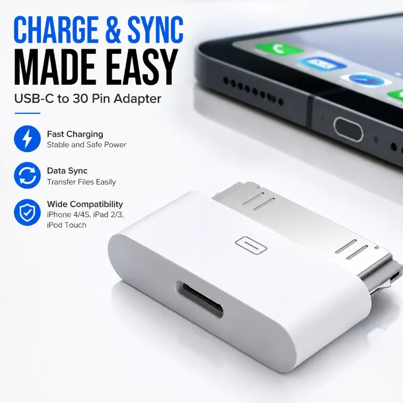 Type C Adapter Compatible Huawei IPhone15 30Pin Charging Connector Conversion Cable Fit Old IPhone 4 4S IPad 2 3 Stable Power