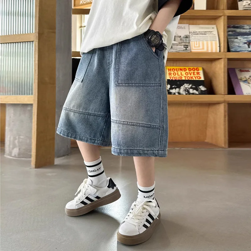 Boys Jeans Shorts Summer Children Knee Length Denim Pants New Teenager Trendy Wide-leg Shorts 2026 New Kids Casual Clothing view 6