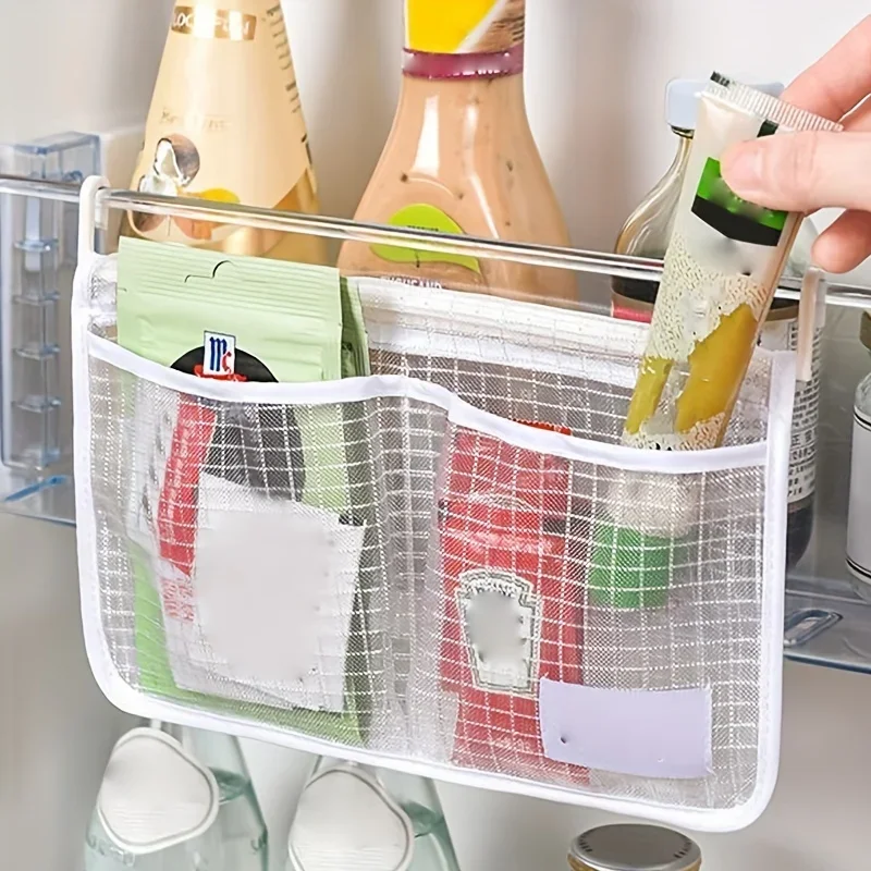 Refrigerator Door Organizer Set, Fridge Hanging Mesh Bag for Kitchen , Household Sundries Sorting Bag, Only for Small Objects