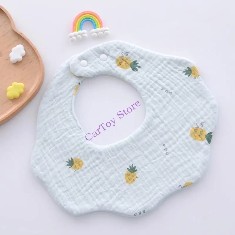 

634F Round Bibs Cotton Burp Cloths Bandana Neck Towel Drooling Bibs Baby Teething Bib