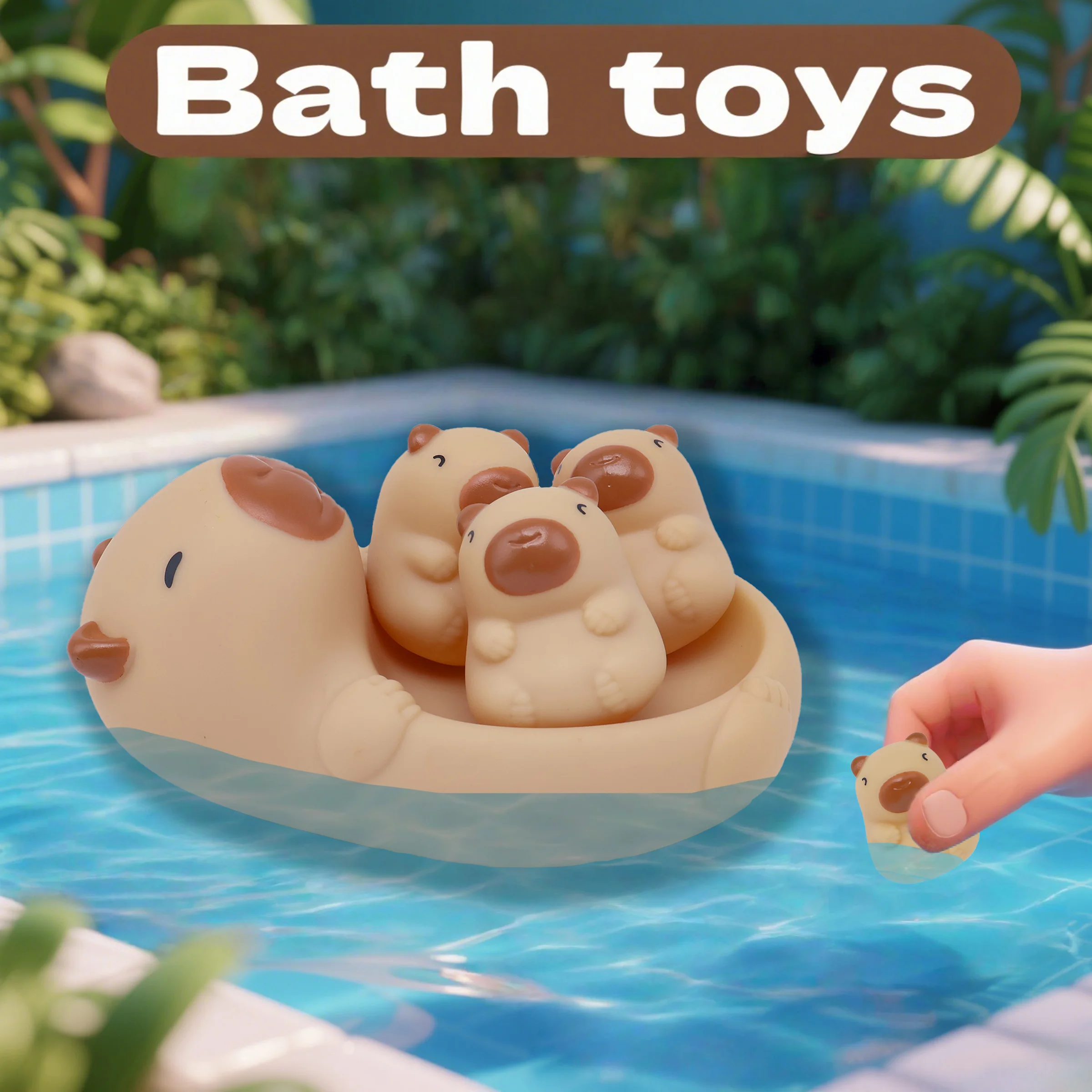 유치원 및 유아 욕실 에나멜 돌고래 귀여운 플로팅 장난감 아기 물놀이 및 물놀이 플로팅 카피바라 및 낚시 그물, 안전하고 무독성 어린이 목욕 대화형 장난감