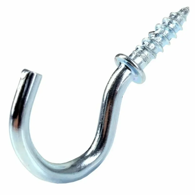 50/100pcs Small Shouldered Screw In Hooks Thick Strong Silver Metal Tool Shed Hang Loop Pegs Heavy Duty Cup Ceiling Hooks 19mm