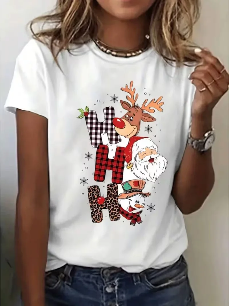 Ho Ho Ho Santa Claus T Shirt Women Graphic Tees Holiday Party Wear Festive Casual Celebration Daily Home Outfits Top