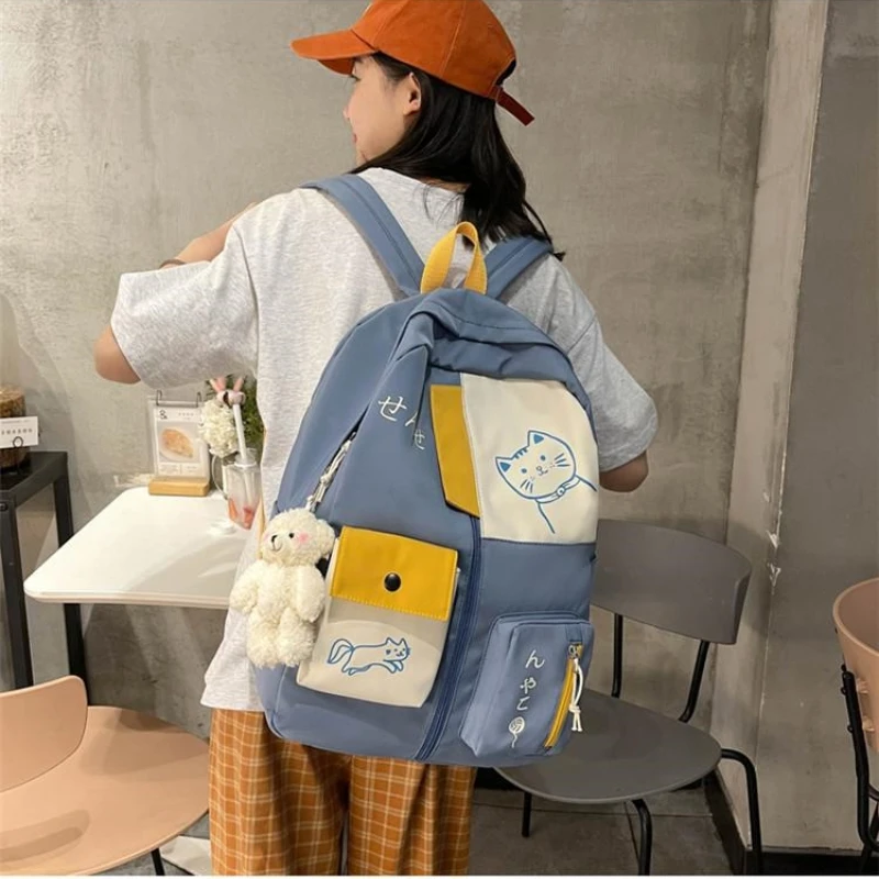 Hundreds of simple junior high school students schoolbag Large capacity primary school students schoolbag cute cat pattern