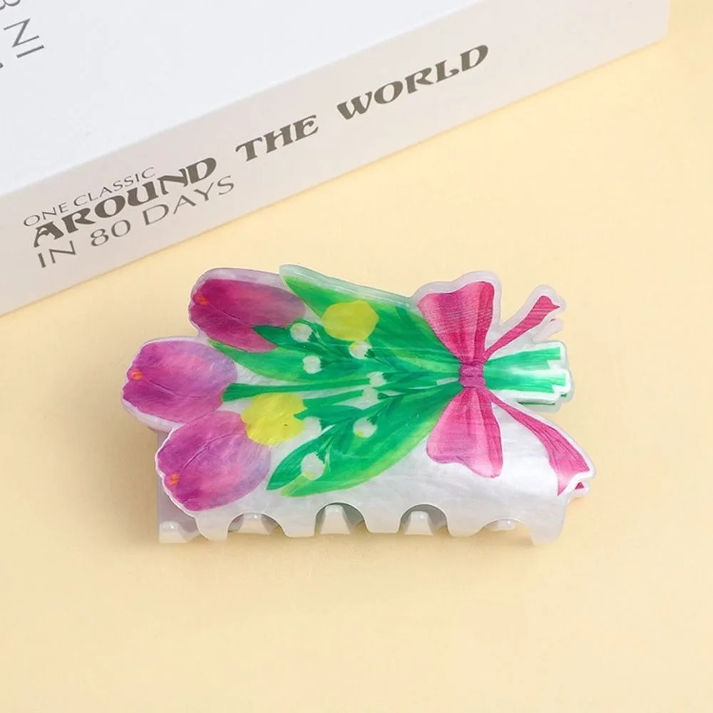 Sweet Acrylic Flower Hair Claw Rabbit Daisy Animal Hair Clip Rainbow Geometry Dog Shark Clip Travel