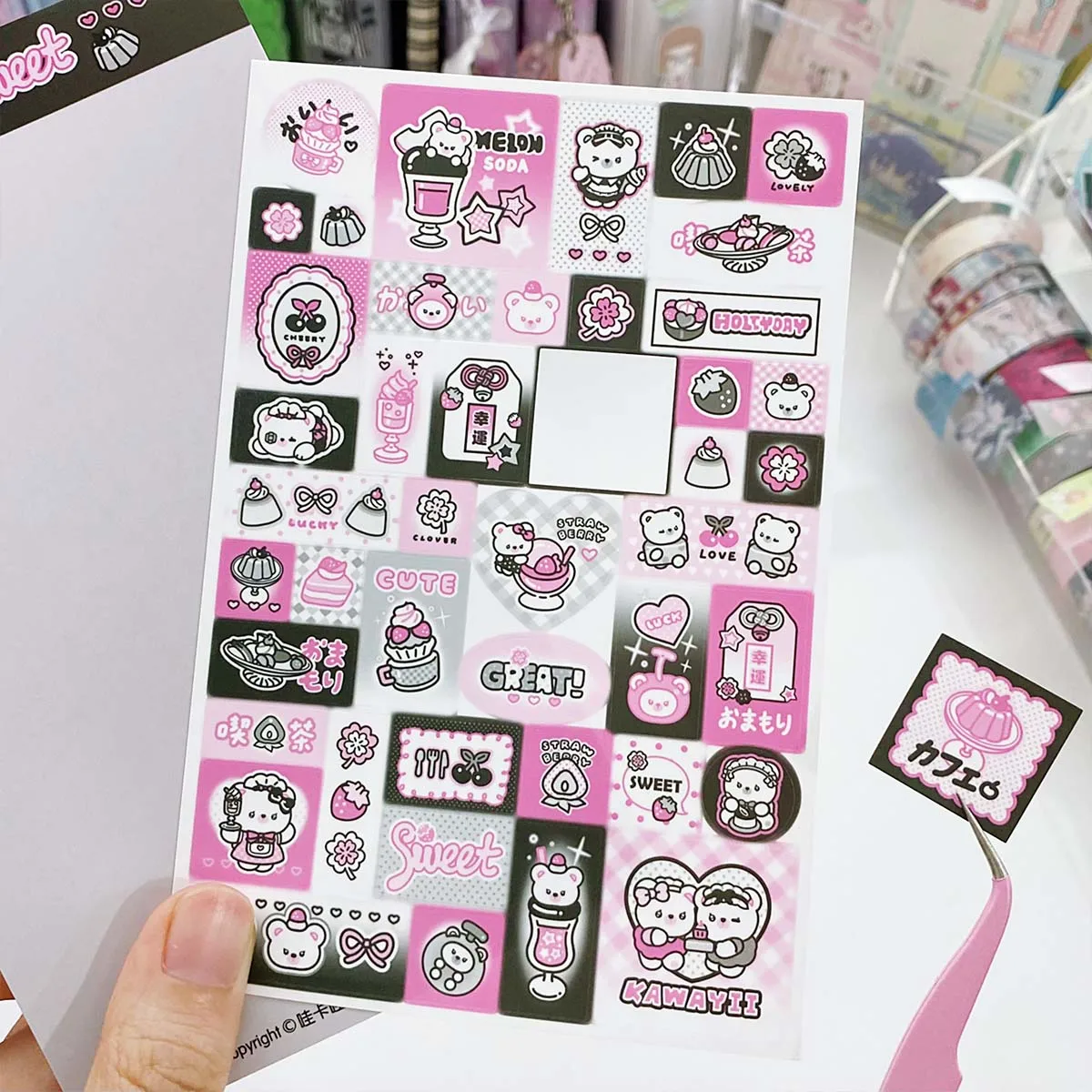 Scrapbook Deco Sticker for Journal Planner DIY Arts Crafts Album Pink Black Bow Material Decorative Stickers Kawaii Decals