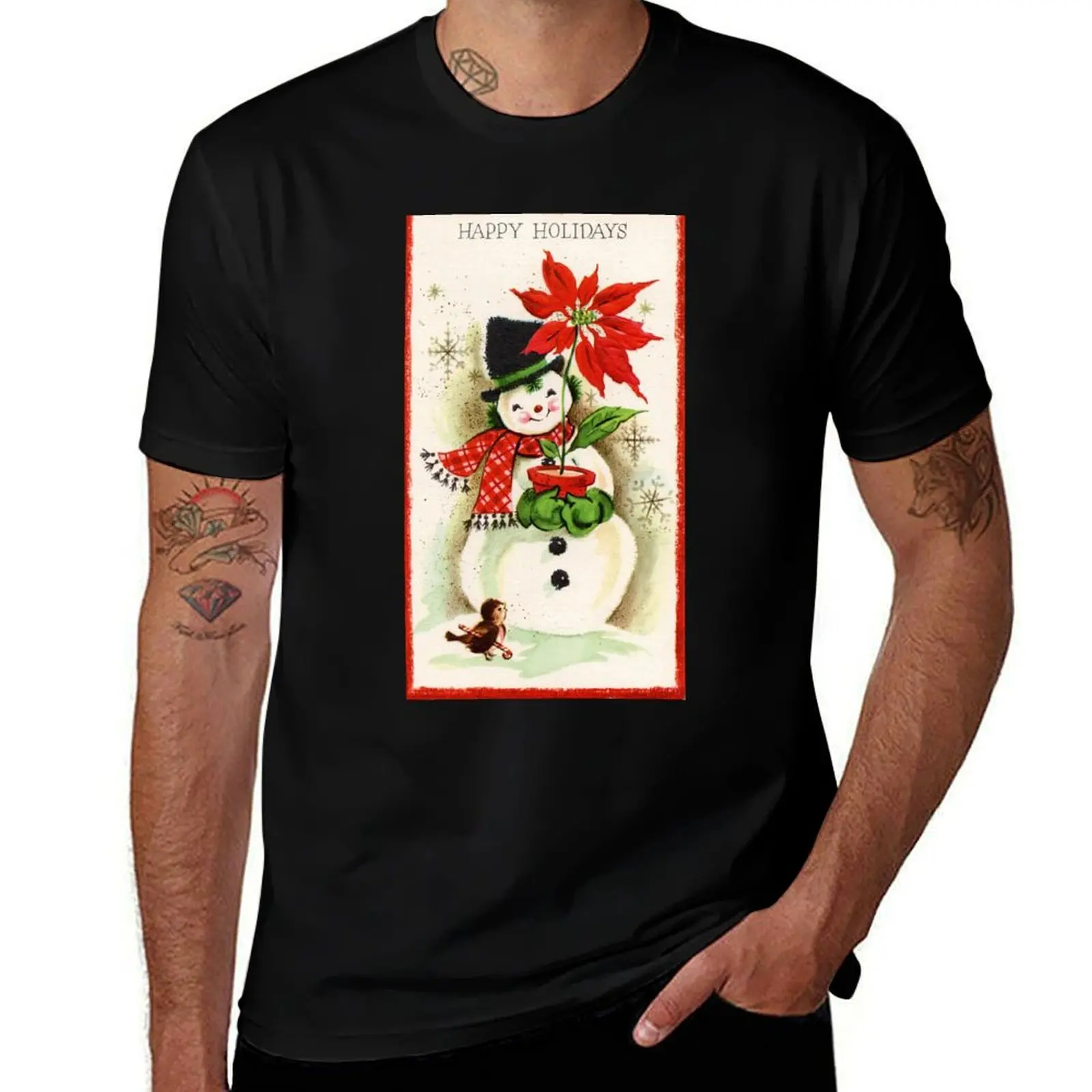 Snowman and Poinsettia T-Shirt Luxury man tees topping mens graphic t-shirts big and tall