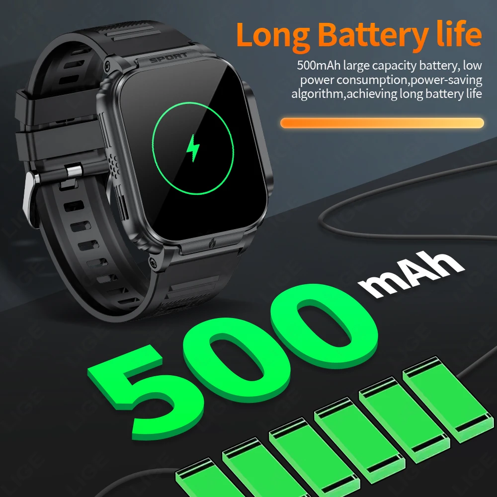 جديد 500mAh بطارية الرجال الرياضة في الهواء الطلق ساعة ذكية مع أخف ولاعة إلكترونية BT دعوة الصحة مراقب معدل ضربات القلب Smartwatch