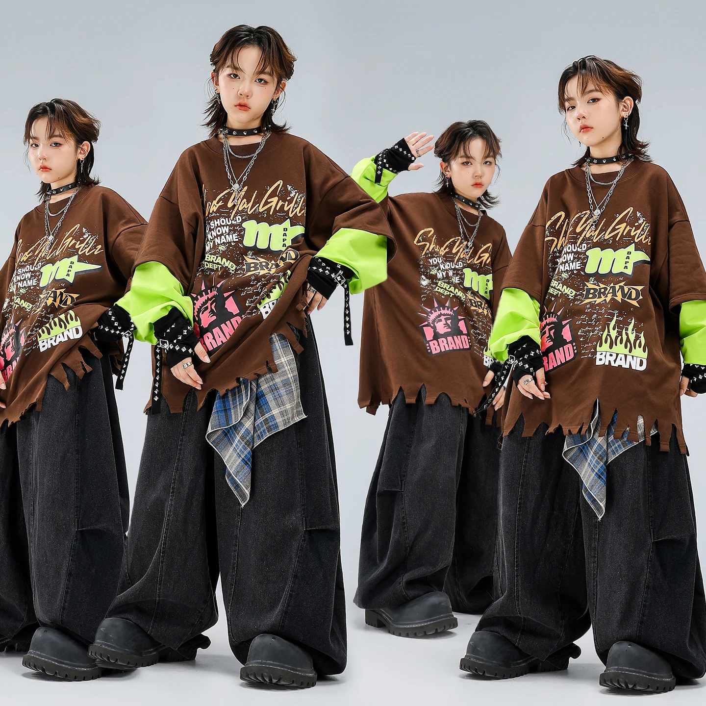 

Свободные рваные штаны для уличных танцев в стиле хип-хоп для мальчиков, комплекты одежды K-pop для девочек, детские джазовые костюмы, уличная одежда для детей-подростков