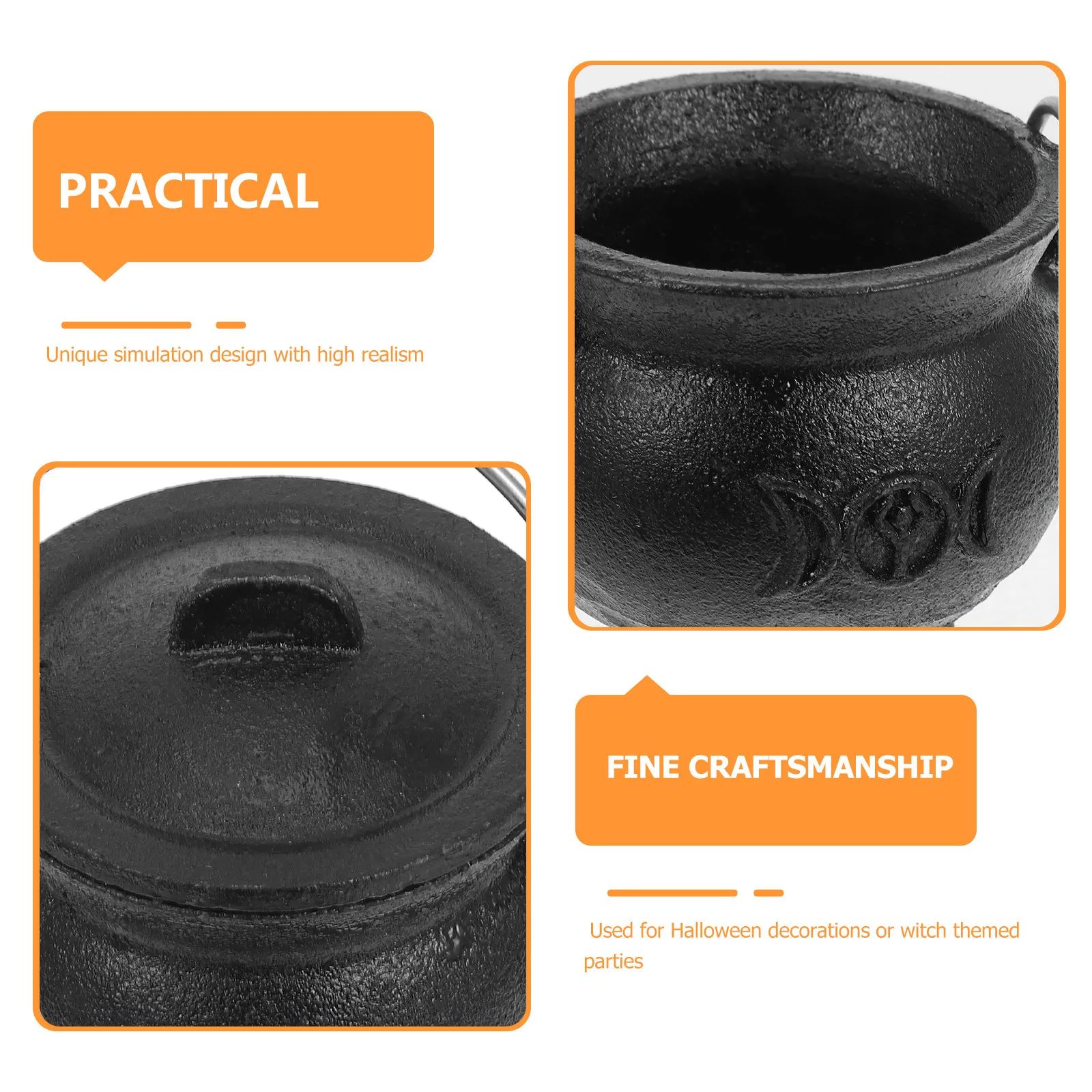 Witch Cauldron Cast Iron Small Cauldron with Realistic Burning Effect for Festival Decor Witch Pot Altar Setup Indoor Outdoor